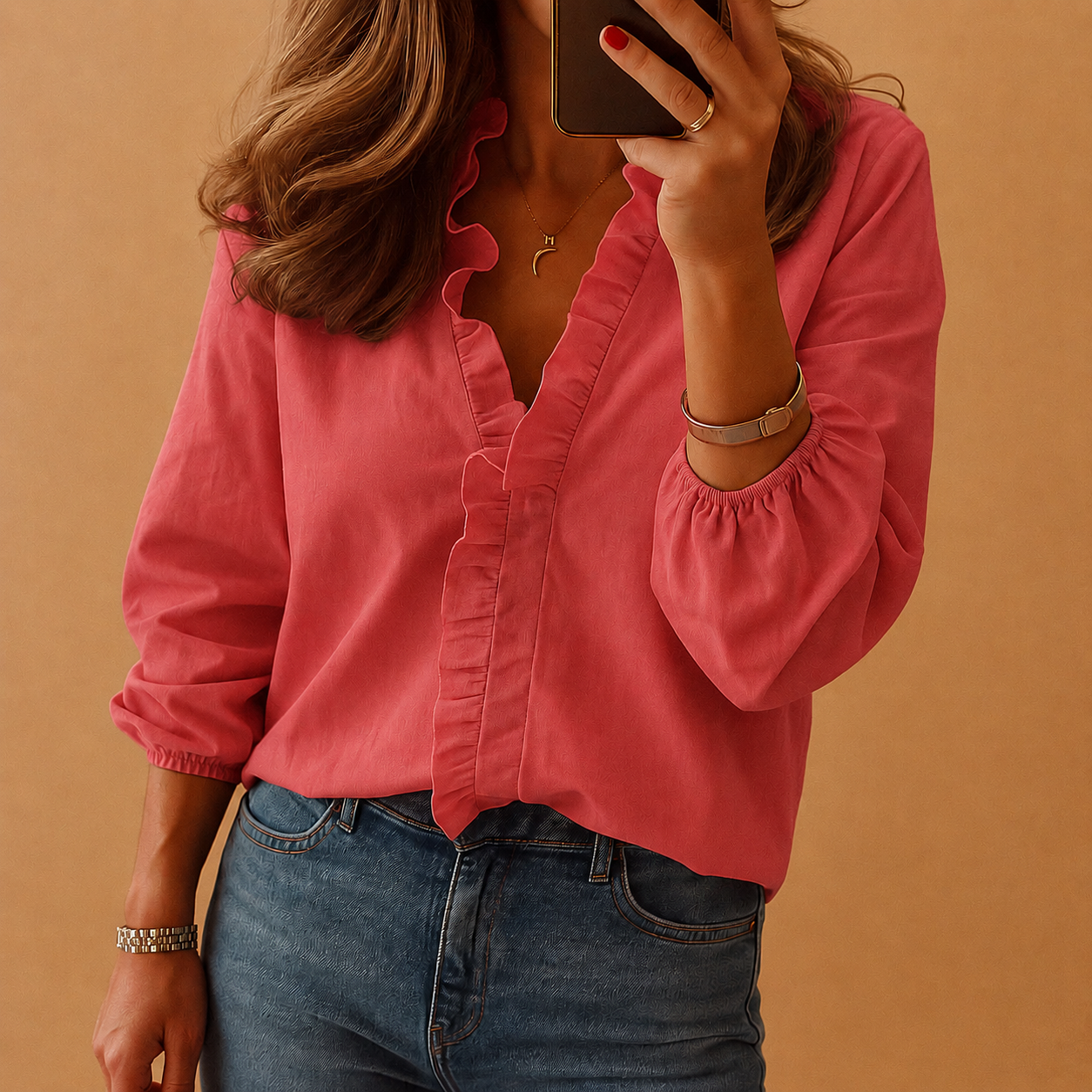 Clara – Ruffle-Neck Lightweight Blouse for Women