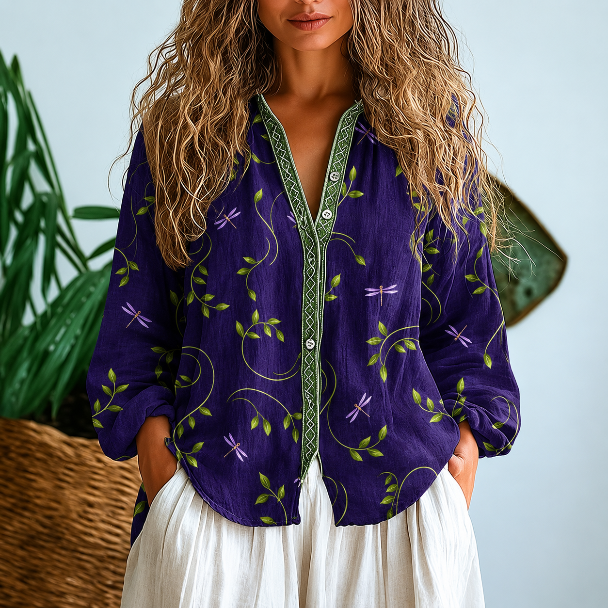 Annemarie – Women Relaxed Blouse with Nature Print Blouse