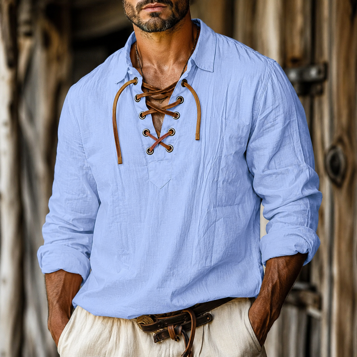 Oliver – Linen Stylish Henry Shirt with Long Sleeves for Men