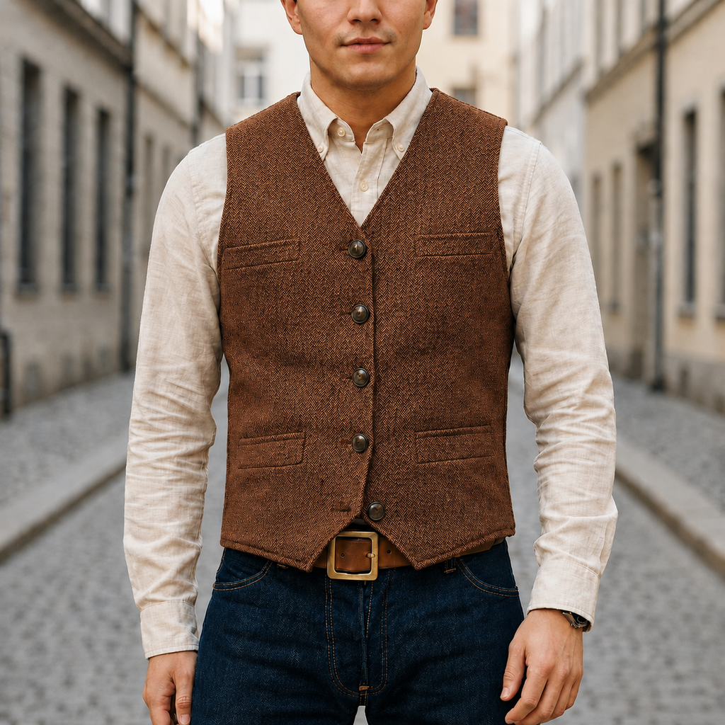 Adrian classic tweed waistcoat in brown