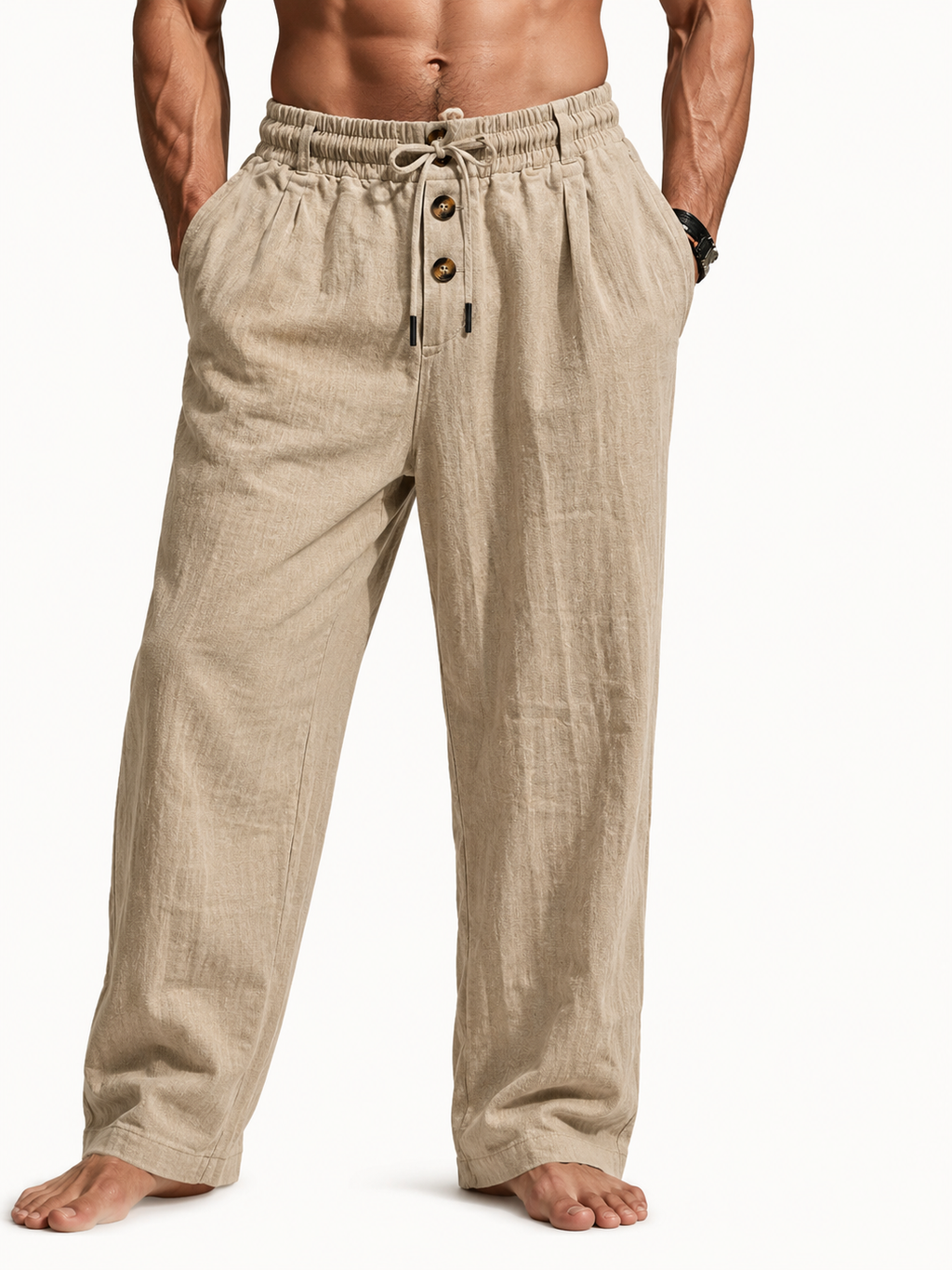 Liam casual lightweight linen trousers in khaki