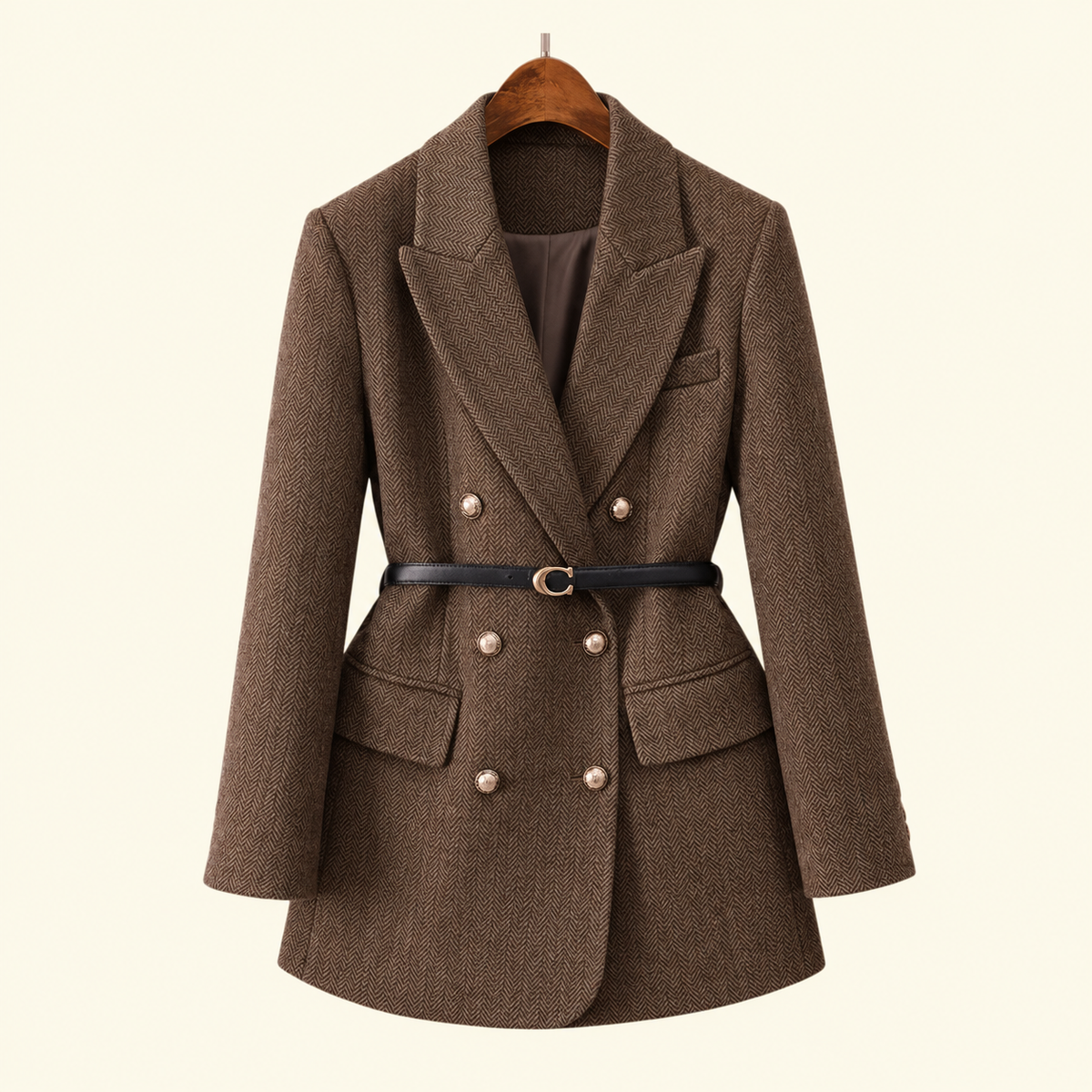 Chic Women's Tweed Blazer with Waist Belt | L&S