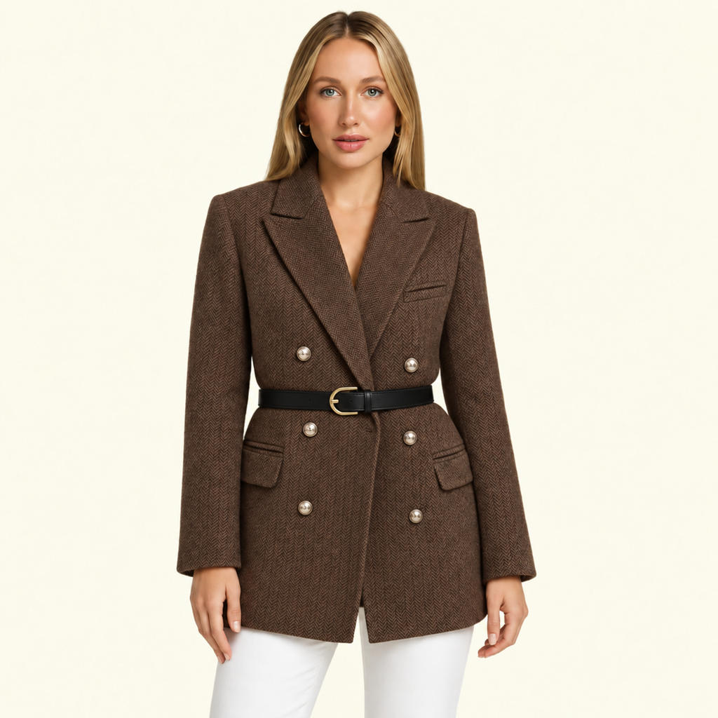 Chic Women's Tweed Blazer with Waist Belt | L&S