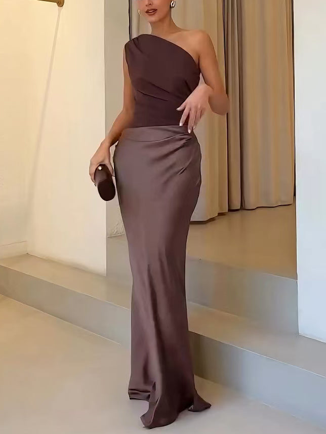 Luisa – Women One Shoulder Neck Pleated Dress - Image 6