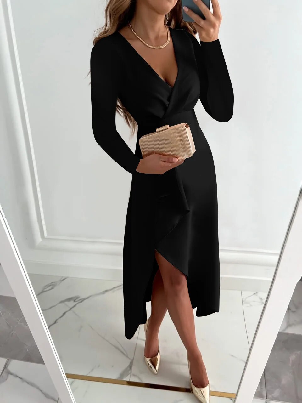 Sophia – Long Sleeve Wrap Midi Dress Womenswear