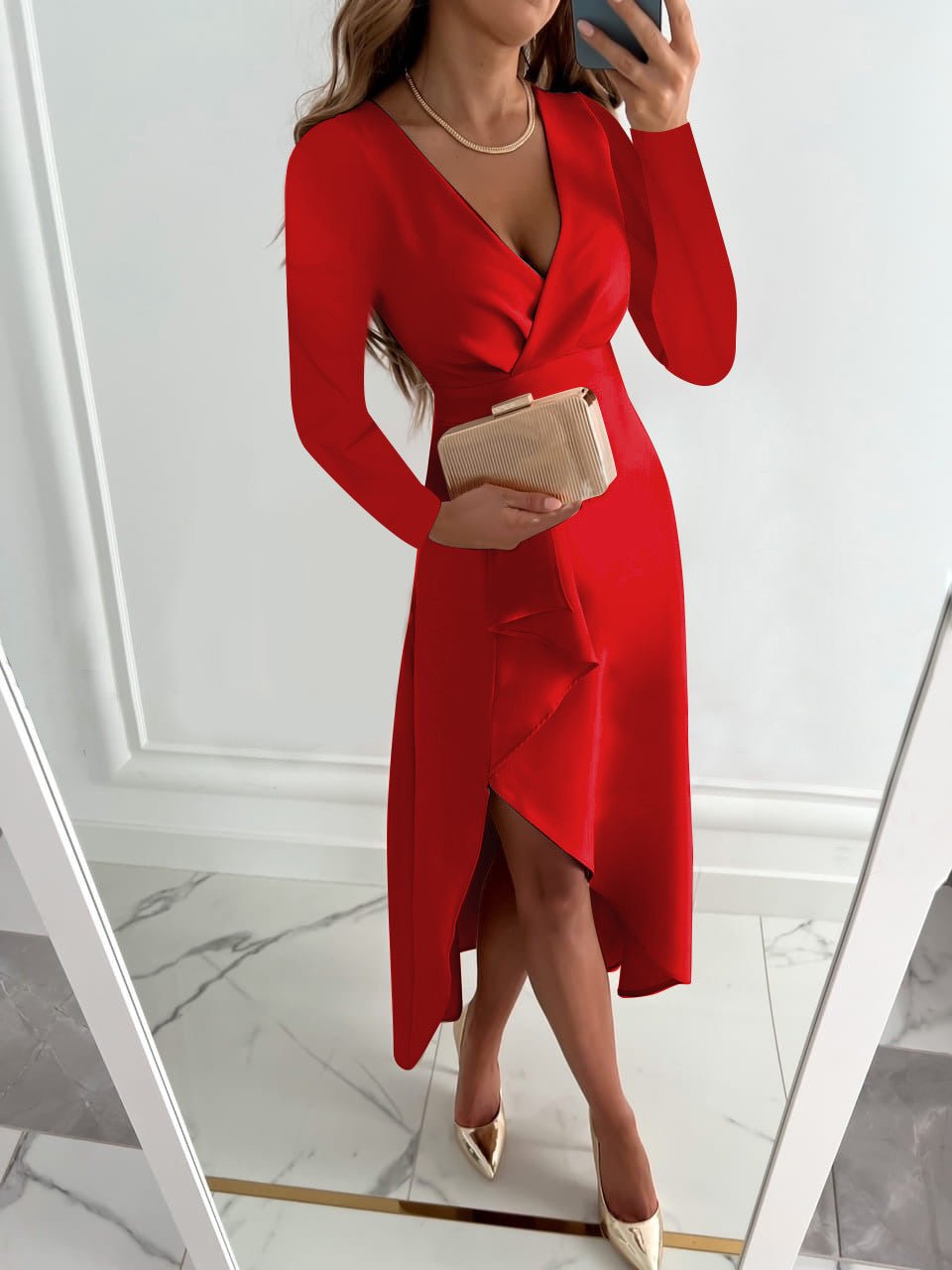 Sophia – Long Sleeve Wrap Midi Dress Womenswear