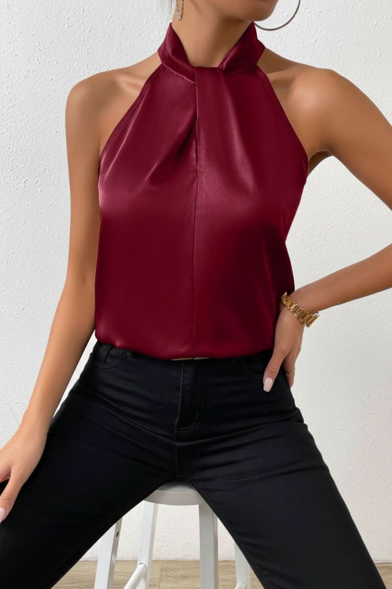 Halter Neck Blouse Women's Elegant Fit with Flattering Drape - Image 8