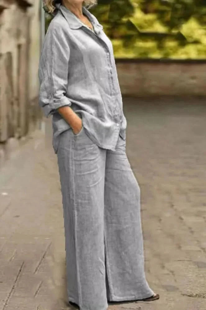 Two-Piece Set Women's Relaxed Fit with Wide-Leg Pants - Image 2