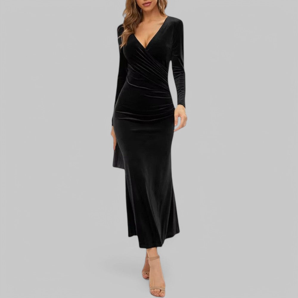 Charlotte – Elegant V-neck and long sleeve Maxi Dress for Women - Image 3