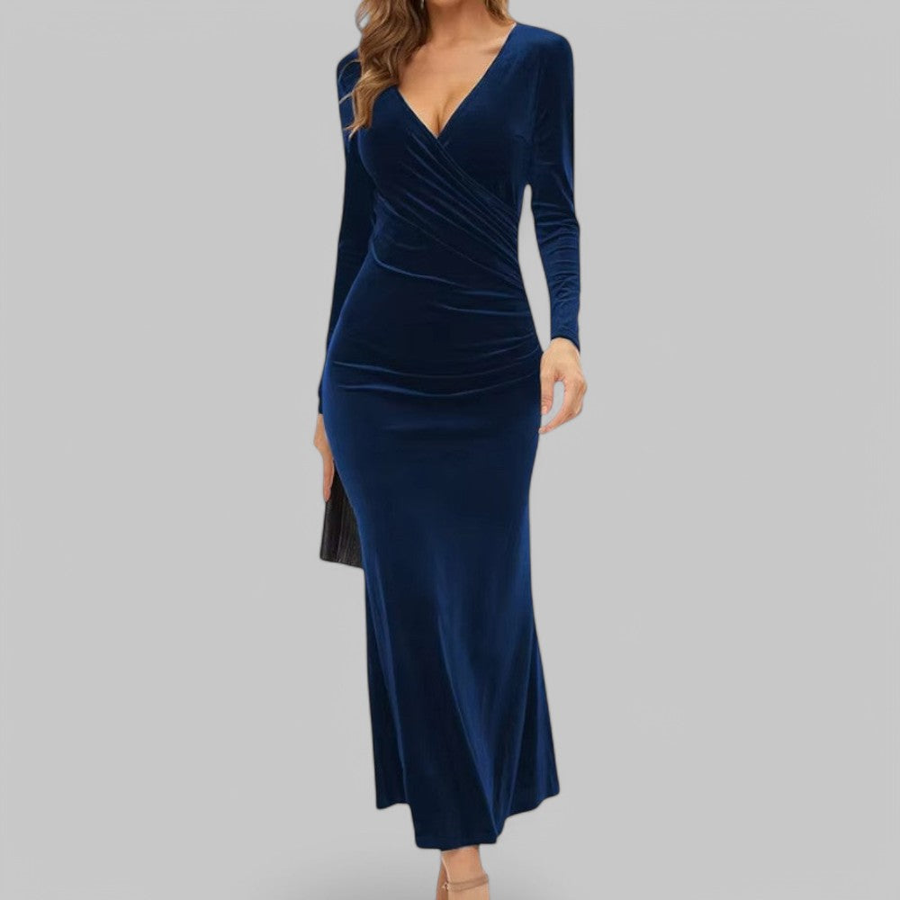 Charlotte – Elegant V-neck and long sleeve Maxi Dress for Women - Image 5