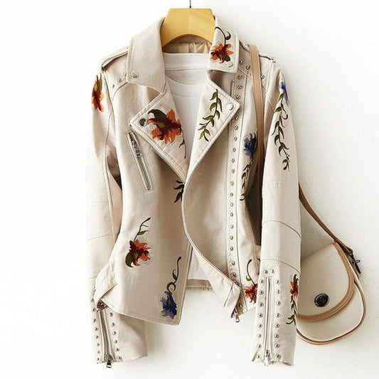 Valeria – Embroidered Biker Jacket for Women