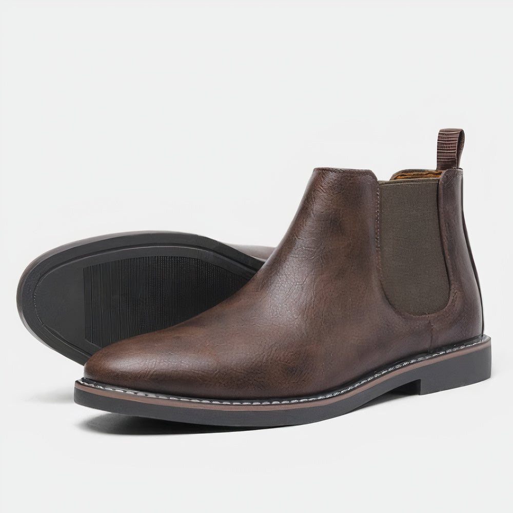 Men’s brown Chelsea boots with elasticated panels - J&B; - 3 - London-stylehouse.com