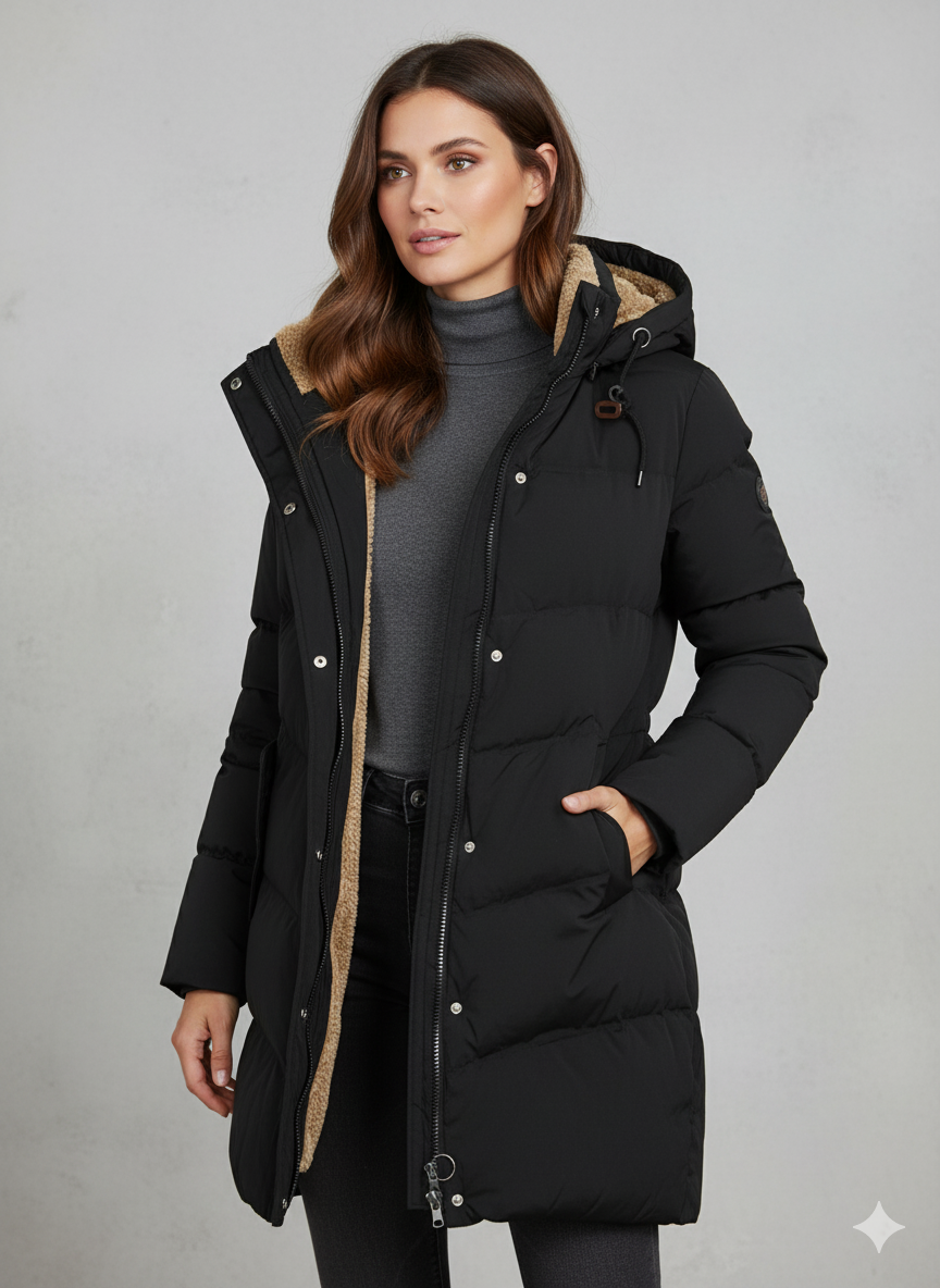 Long women’s down jacket with a hood and cosy lining - J&B; - 2 - London-stylehouse.com