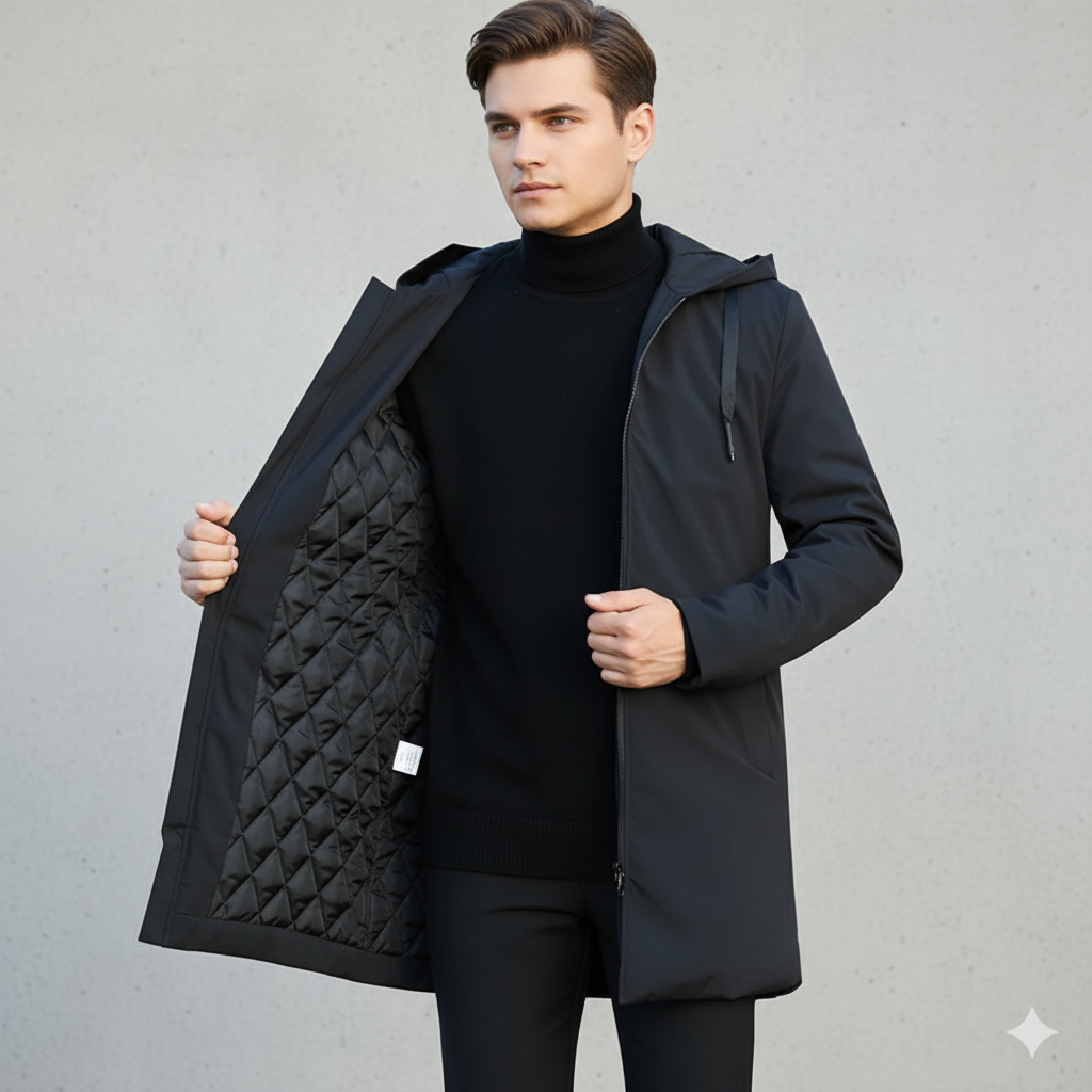 Long men's jacket with hood and zip - J&B; - 2 - London-stylehouse.com