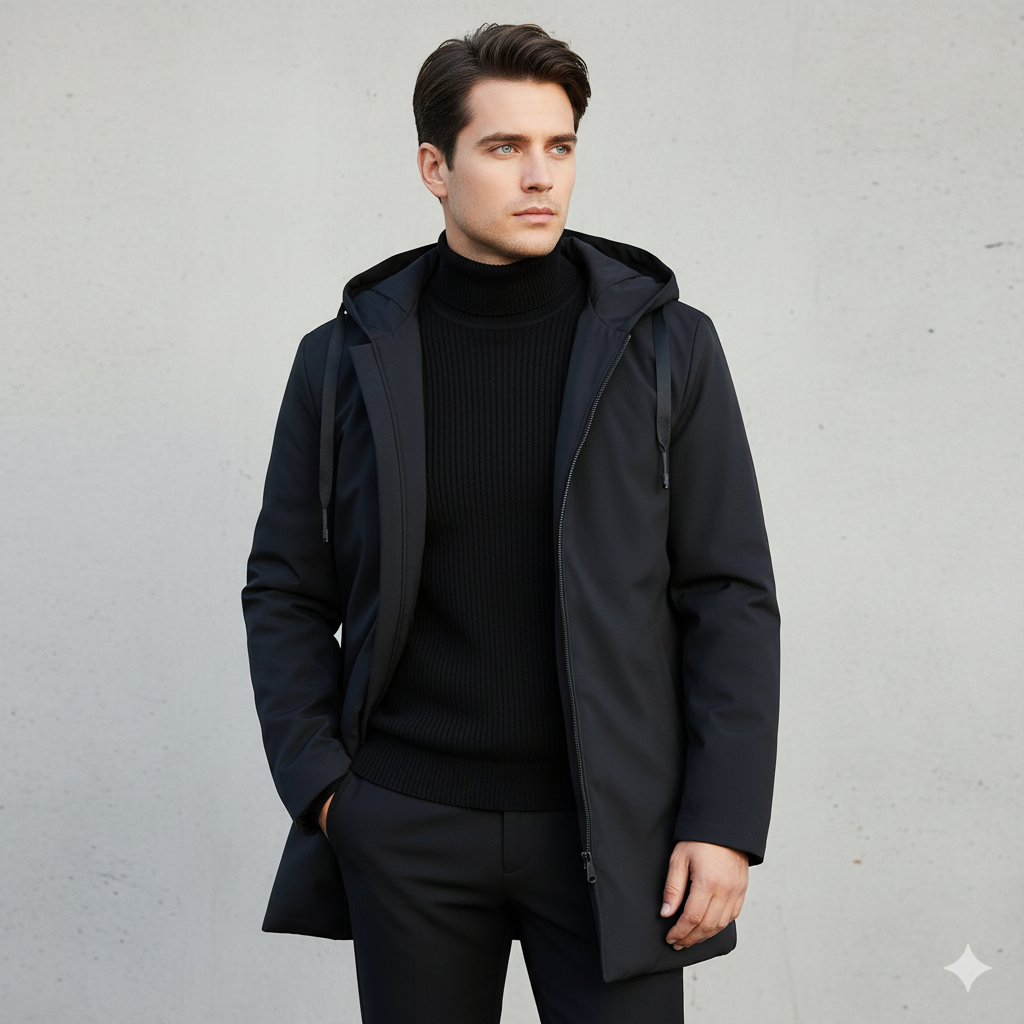 Long men's jacket with hood and zip - J&B; - 1 - London-stylehouse.com