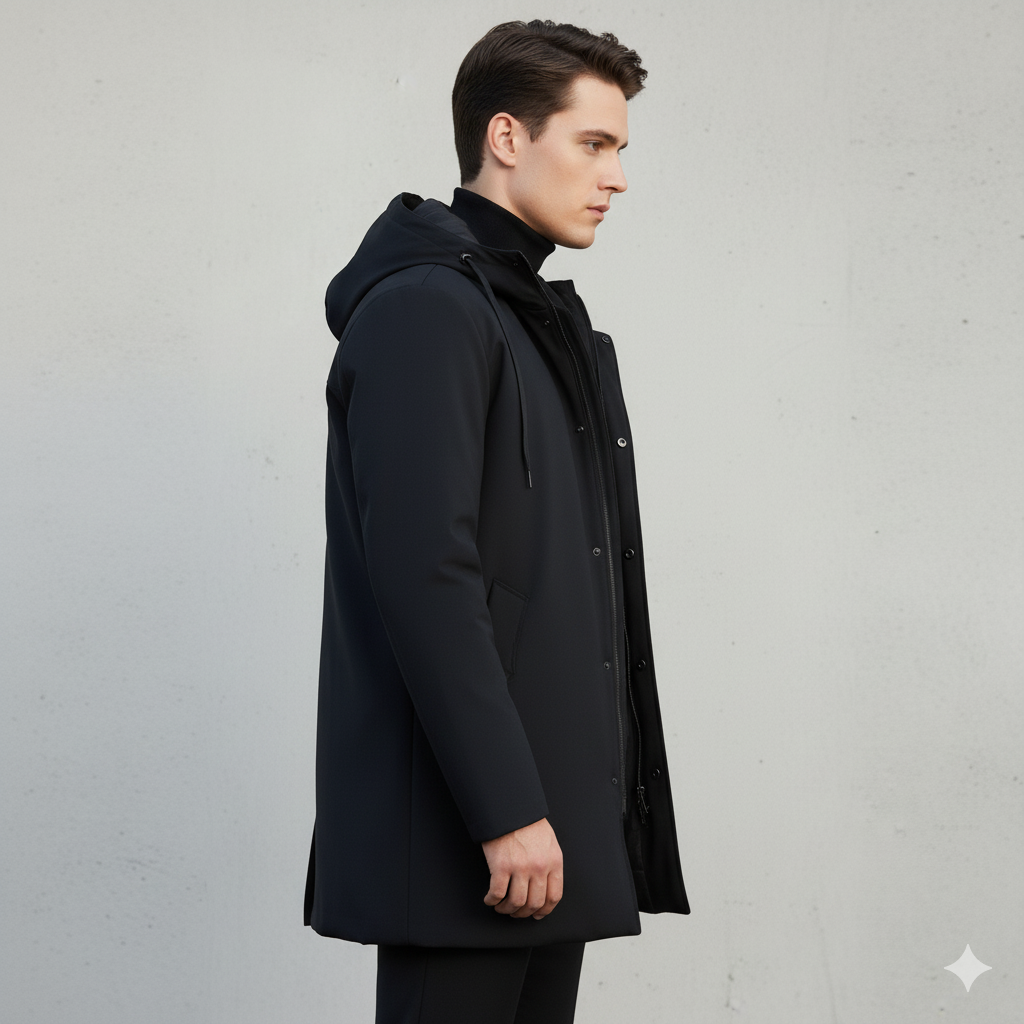 Long men's jacket with hood and zip - J&B; - 3 - London-stylehouse.com