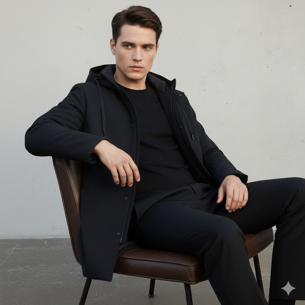Long men's jacket with hood and zip - J&B; - 4 - London-stylehouse.com