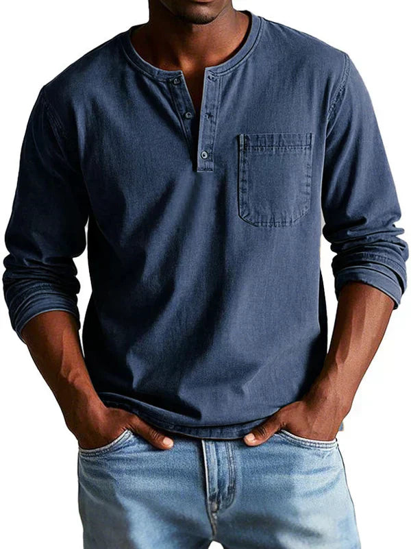 Liam – Men Long Sleeve Henley Shirt - Image 3