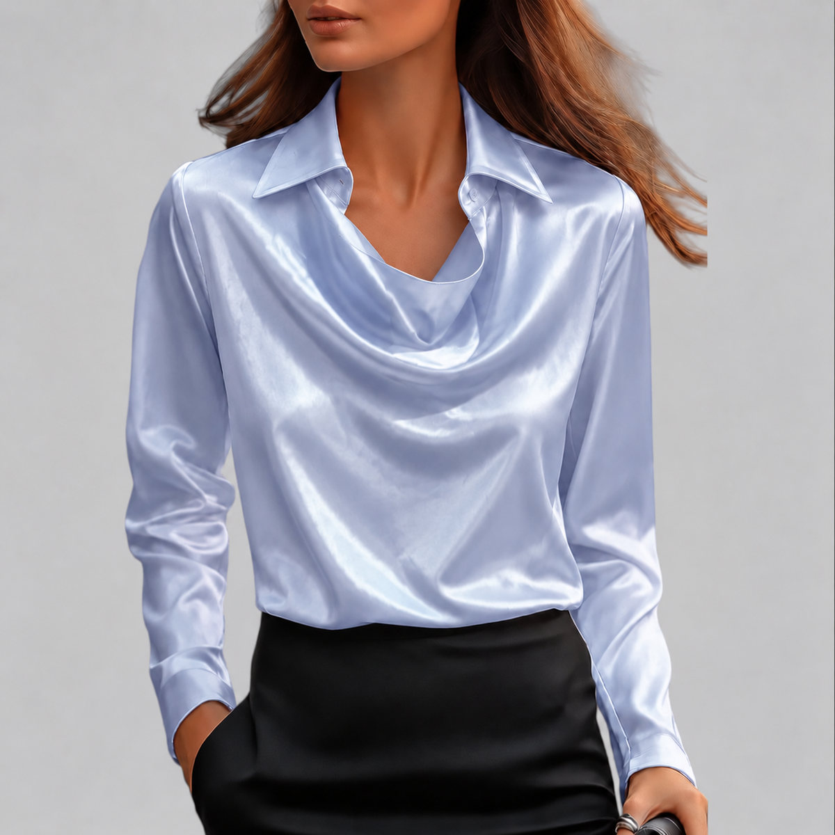 Sarah – Elegant satin blouse with soft collar for Women