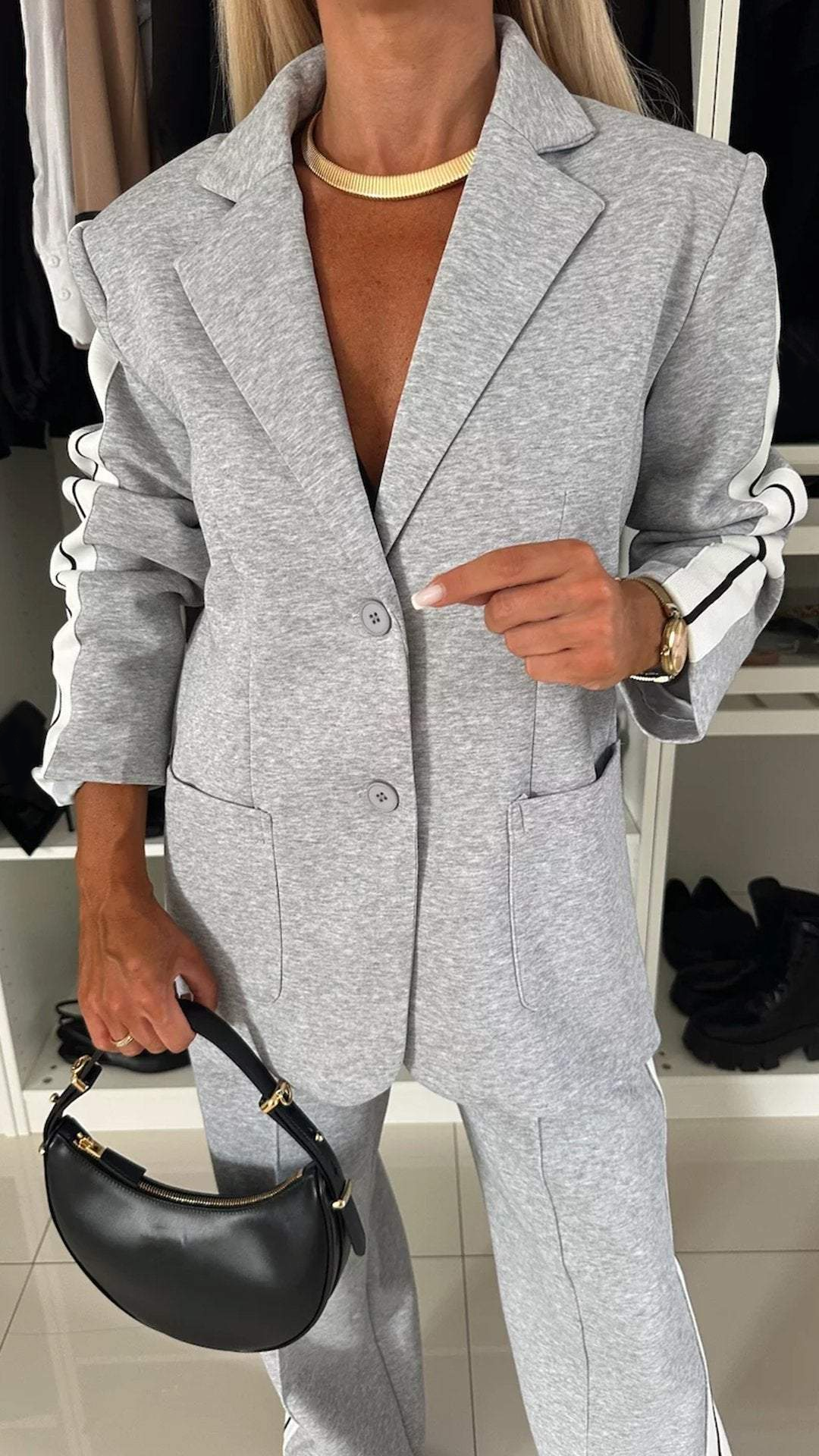 Two-piece set comprising a blazer and trousers in a relaxed fit for women, with a striped pattern - J&B; - 3 - London-stylehouse.com