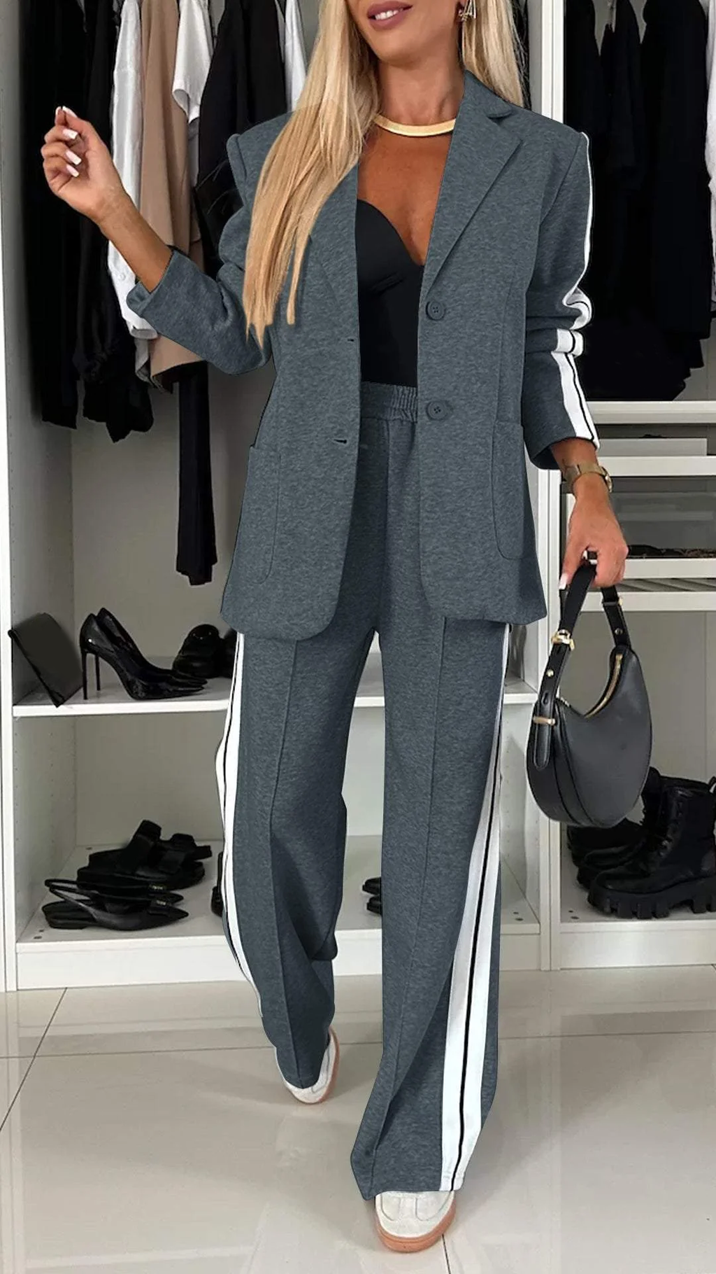 Two-piece set comprising a blazer and trousers in a relaxed fit for women, with a striped pattern - J&B; - 5 - London-stylehouse.com