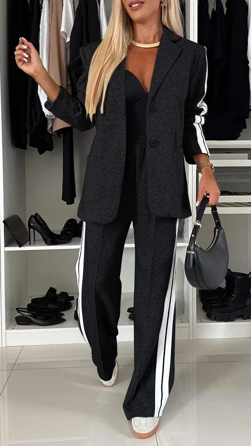 Two-piece set comprising a blazer and trousers in a relaxed fit for women, with a striped pattern - J&B; - 6 - London-stylehouse.com