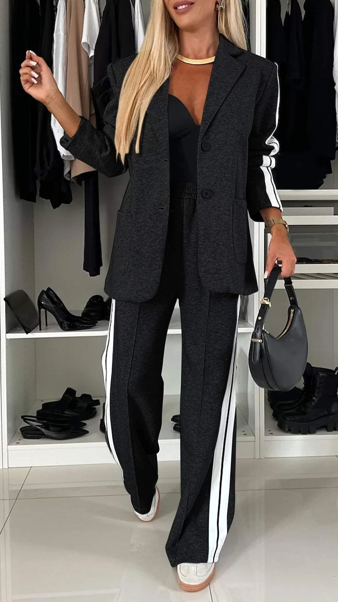 Two-piece set comprising a blazer and trousers in a relaxed fit for women, with a striped pattern - J&B; - 6 - London-stylehouse.com