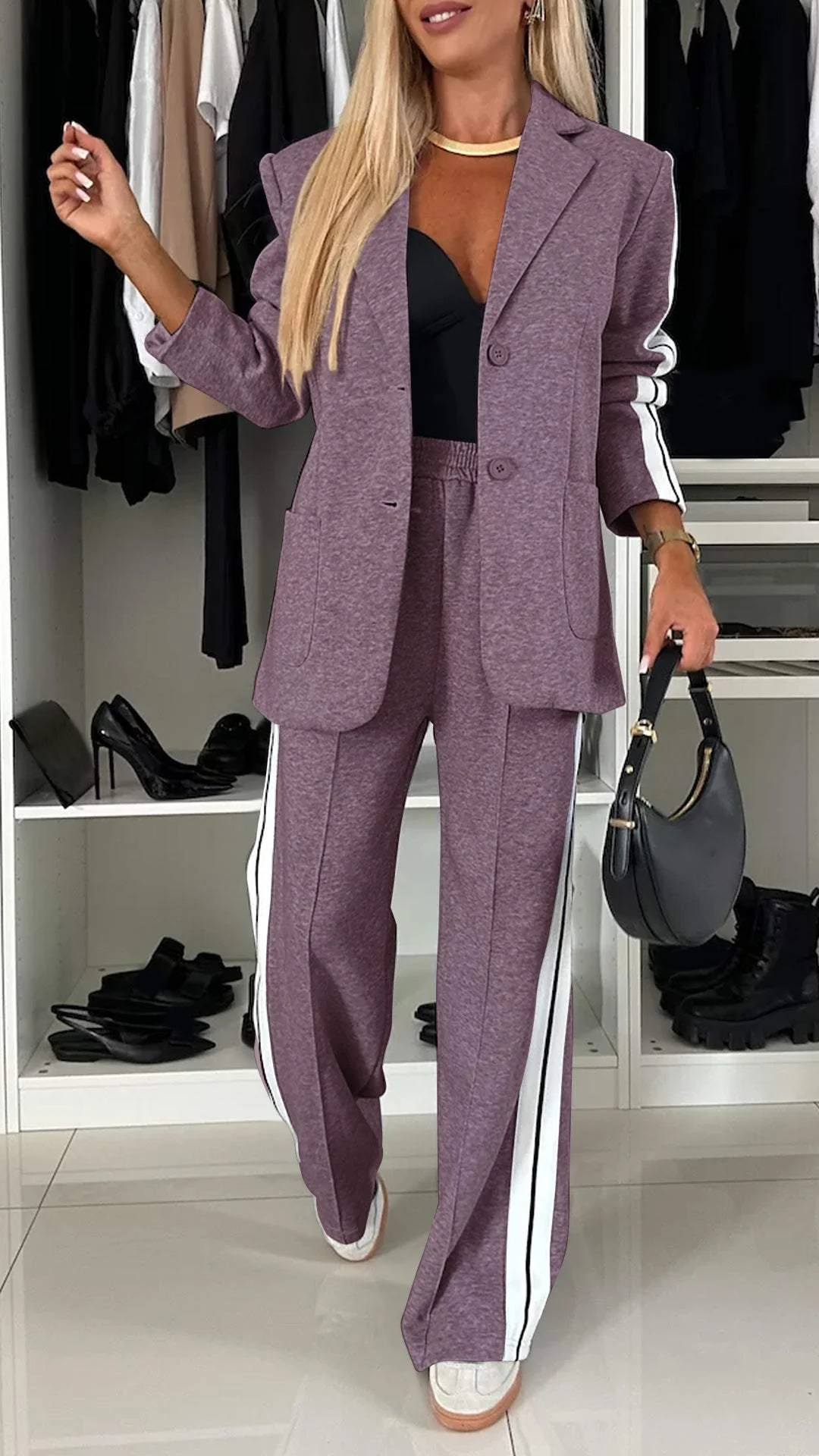 Two-piece set comprising a blazer and trousers in a relaxed fit for women, with a striped pattern - J&B; - 8 - London-stylehouse.com