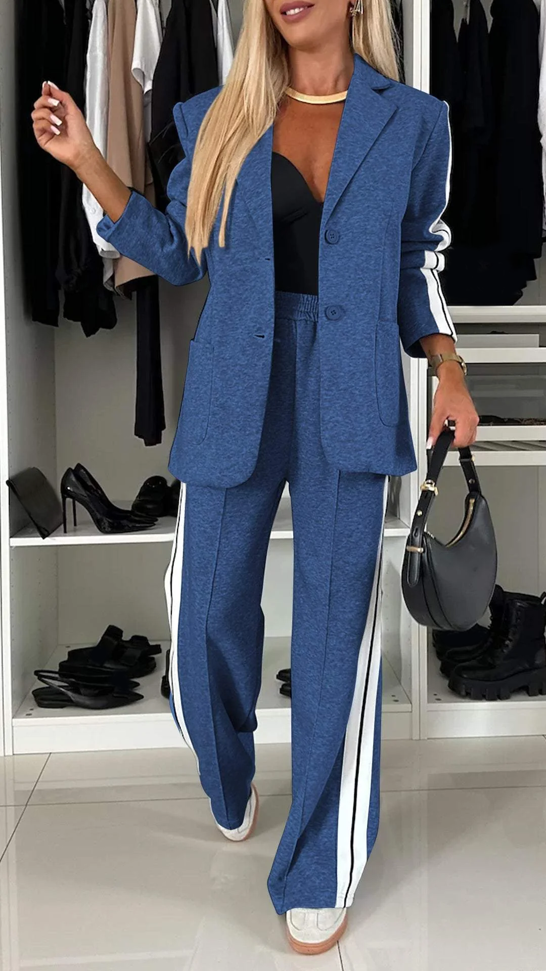 Two-piece set comprising a blazer and trousers in a relaxed fit for women, with a striped pattern - J&B; - 9 - London-stylehouse.com