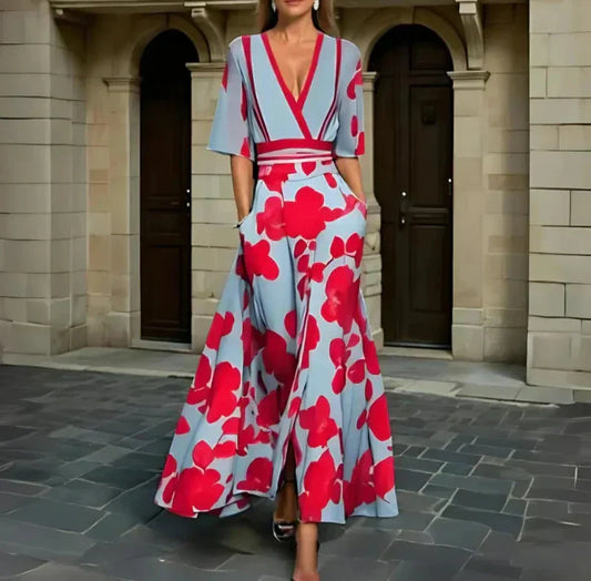 Amy | Maxi dress with floral pattern, V-neckline, and pockets