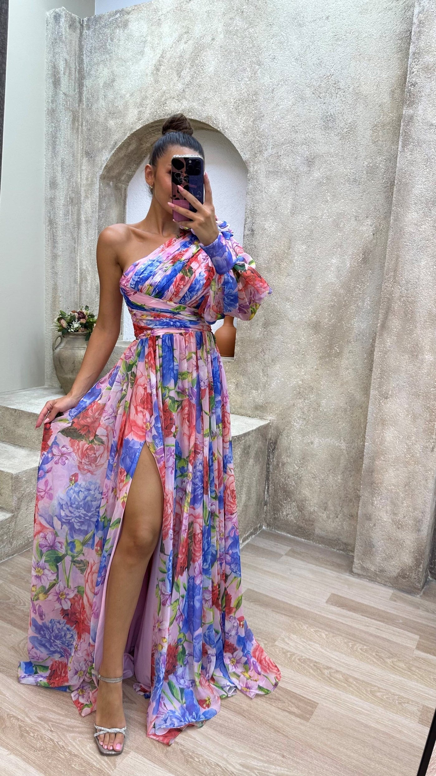 Sandra – Elegant Floral One-Shoulder Maxi Dress - Image 3