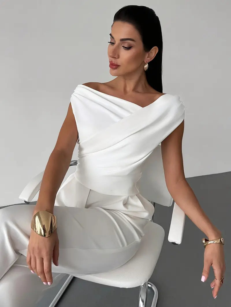 Luisa – Elegant Grace Draped Shoulder Top Blouse for Women - Image 4