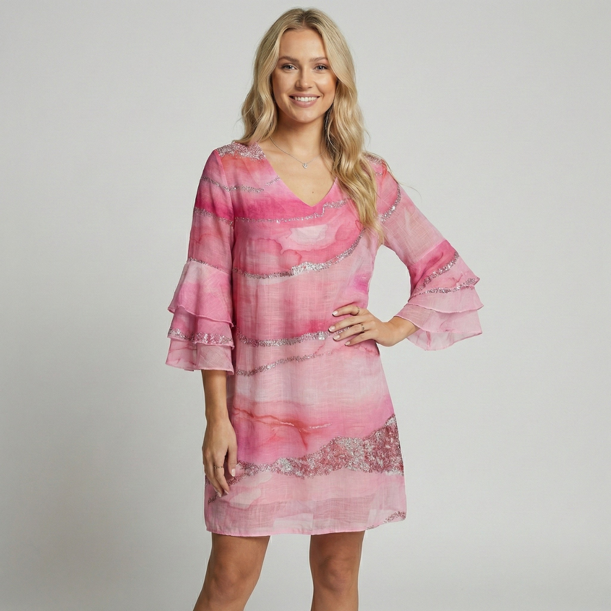 Johanna – Elegant Ripple Sleeve Mini Dress for Women - Image 1