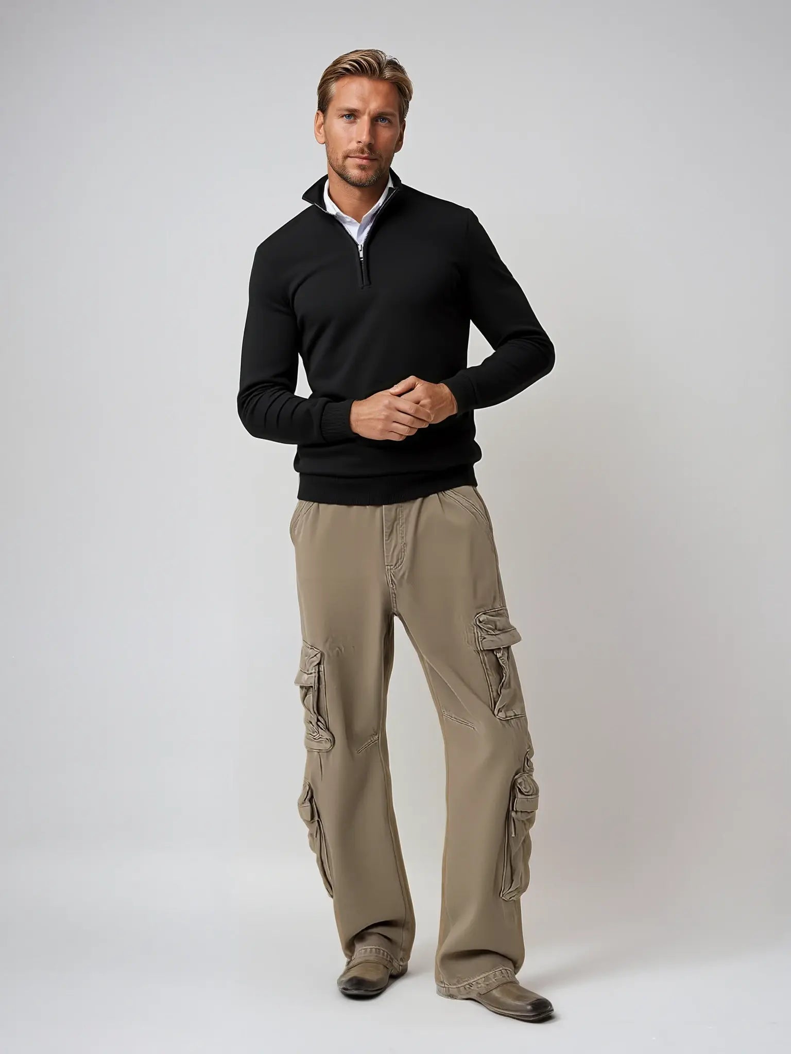 Men’s jacket with a quarter-length zip, loose fit and ribbed hem - J&B; - 7 - London-stylehouse.com