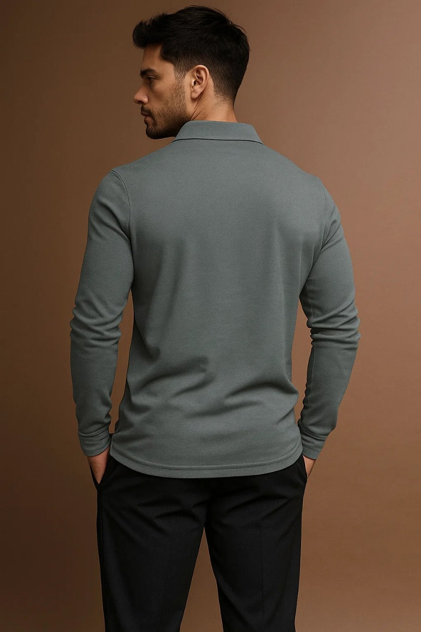 Men’s long-sleeved polo shirt with a contrasting collar - J&B; - 2 - London-stylehouse.com