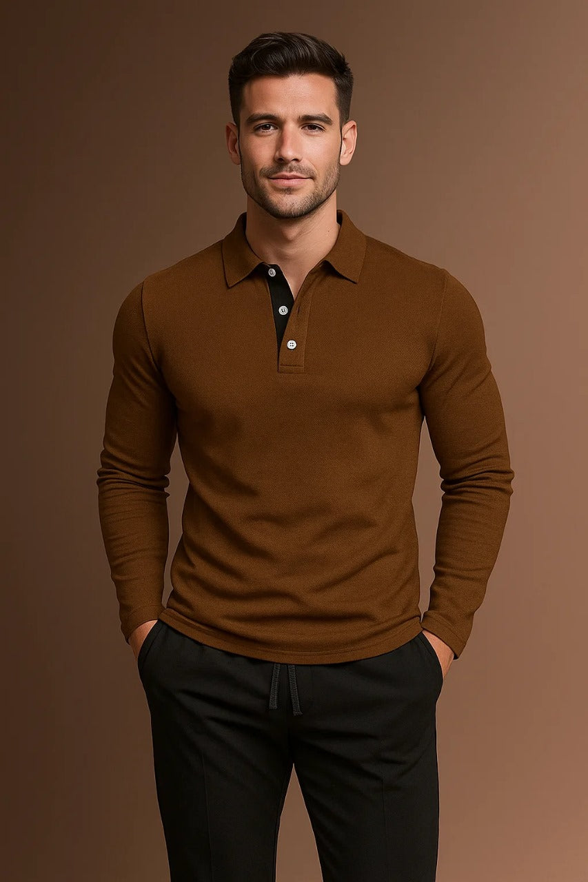 Men’s long-sleeved polo shirt with a contrasting collar - J&B; - 3 - London-stylehouse.com