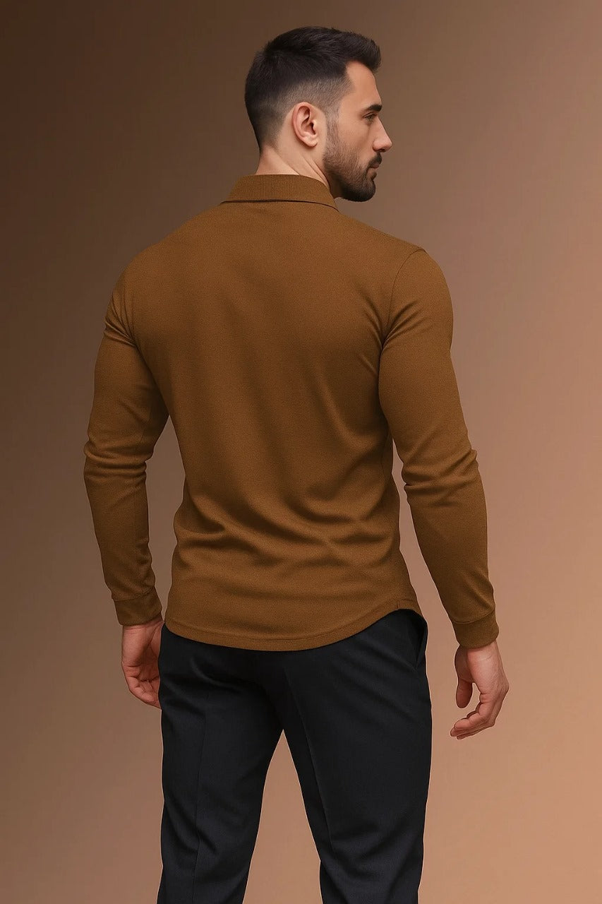 Men’s long-sleeved polo shirt with a contrasting collar - J&B; - 4 - London-stylehouse.com