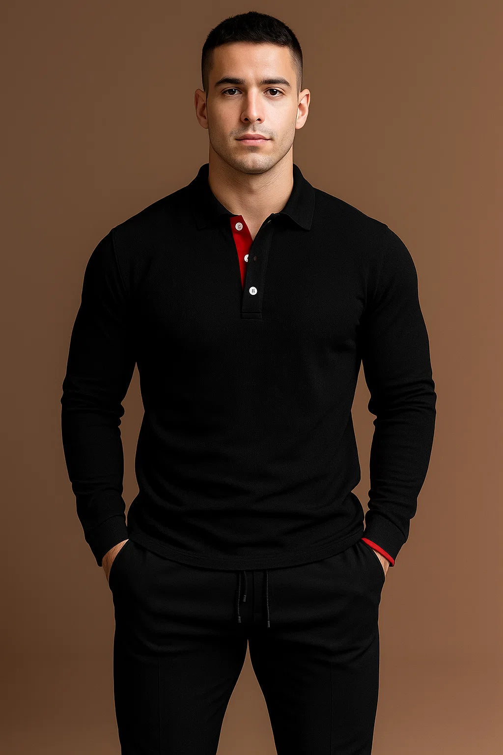 Men’s long-sleeved polo shirt with a contrasting collar - J&B; - 5 - London-stylehouse.com