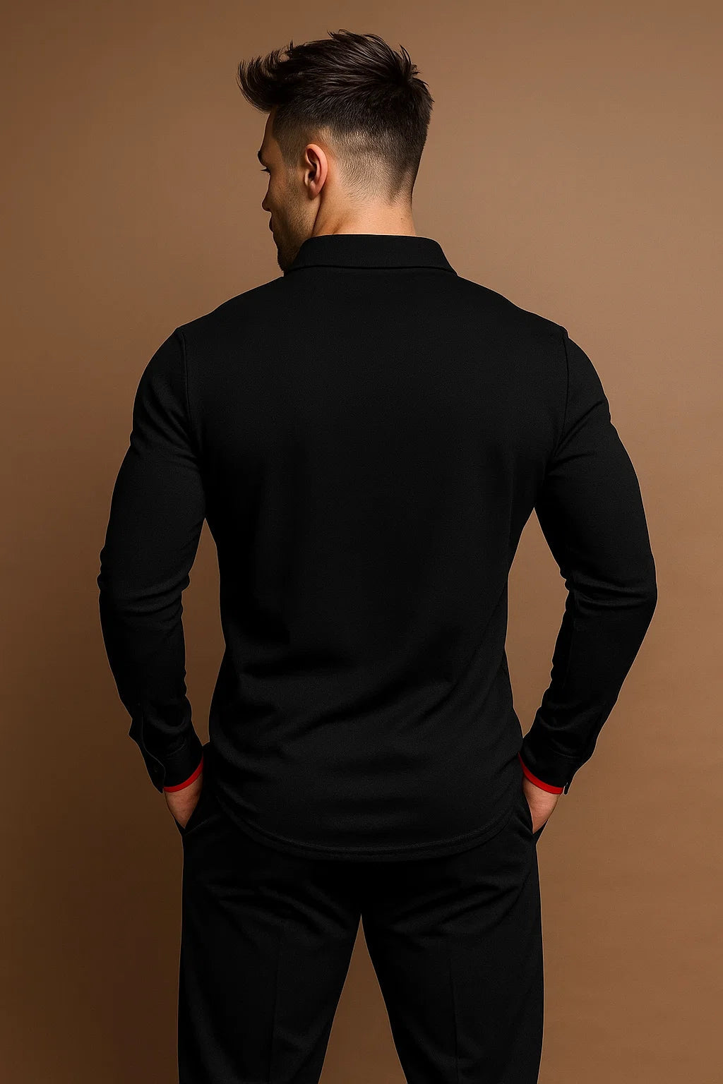 Men’s long-sleeved polo shirt with a contrasting collar - J&B; - 6 - London-stylehouse.com