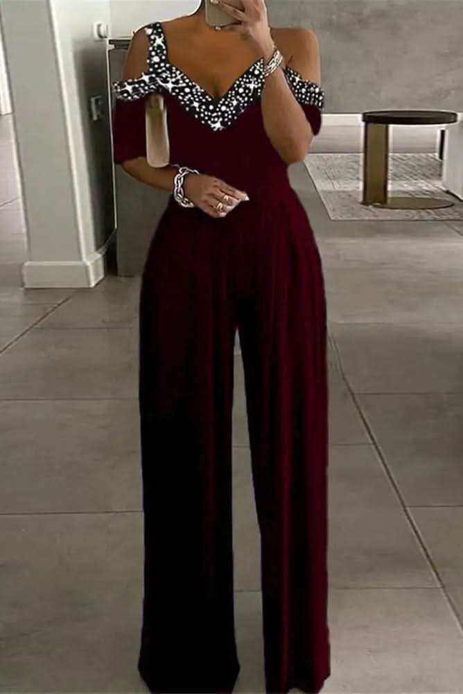 Elegant Jumpsuit Women's Off-Shoulder Design with Statement Neckline - Image 1