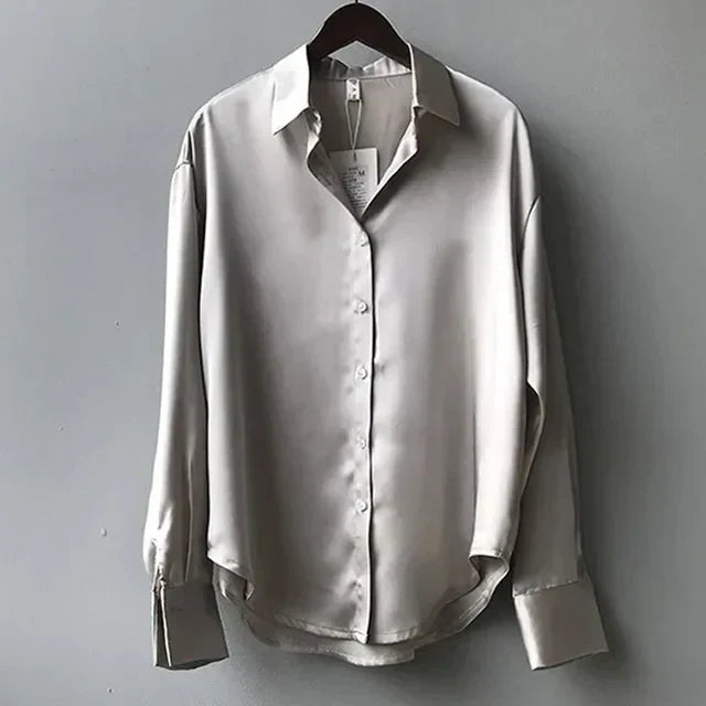 Gabriele – Women Button Down Satin Blouses - Image 3