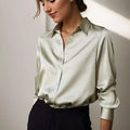 Gabriele – Women Button Down Satin Blouses - Image 1