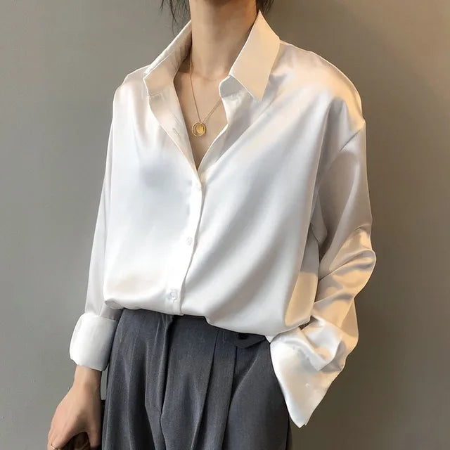 Gabriele – Women Button Down Satin Blouses - Image 2