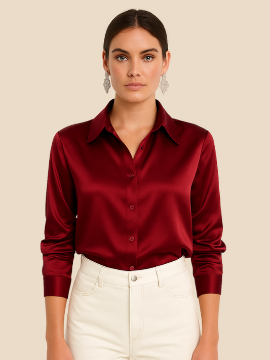 Adriana – Elegant Satin Button-Up Blouse for Women