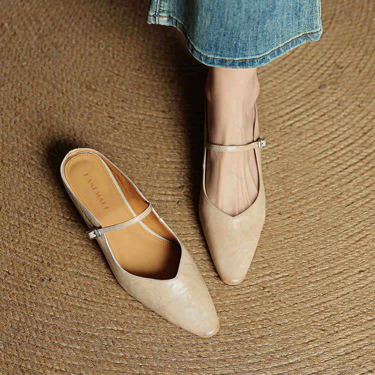 Elvira – Women Mules Pointed Toe Mary Jane Strappy Flats - Image 5