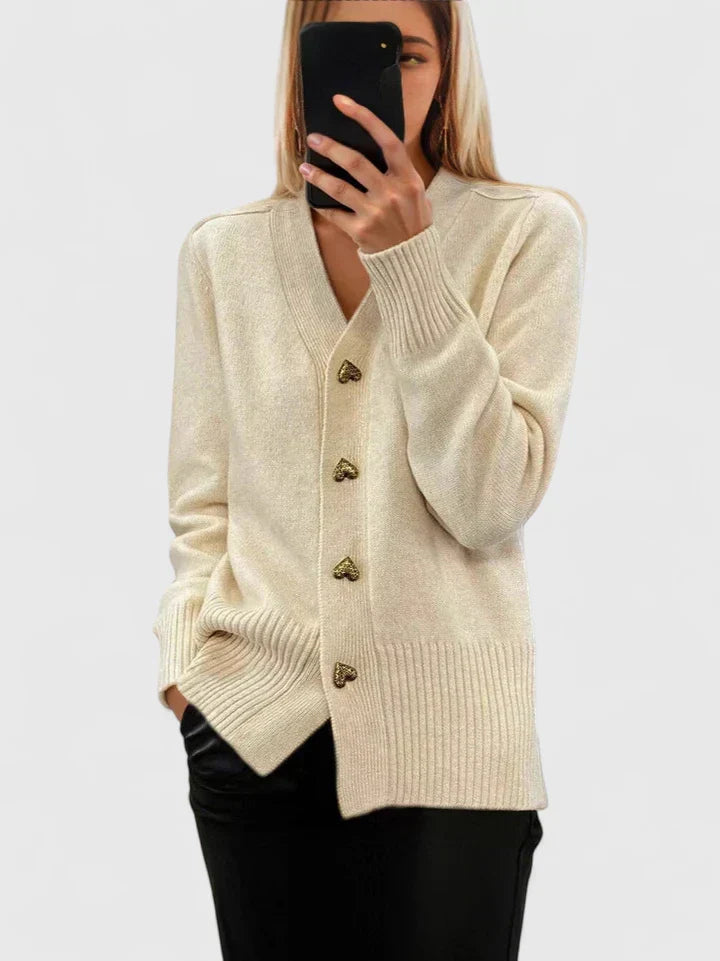 Women’s cardigan with heart-shaped buttons and a V-neck - J&B; - 7 - London-stylehouse.com