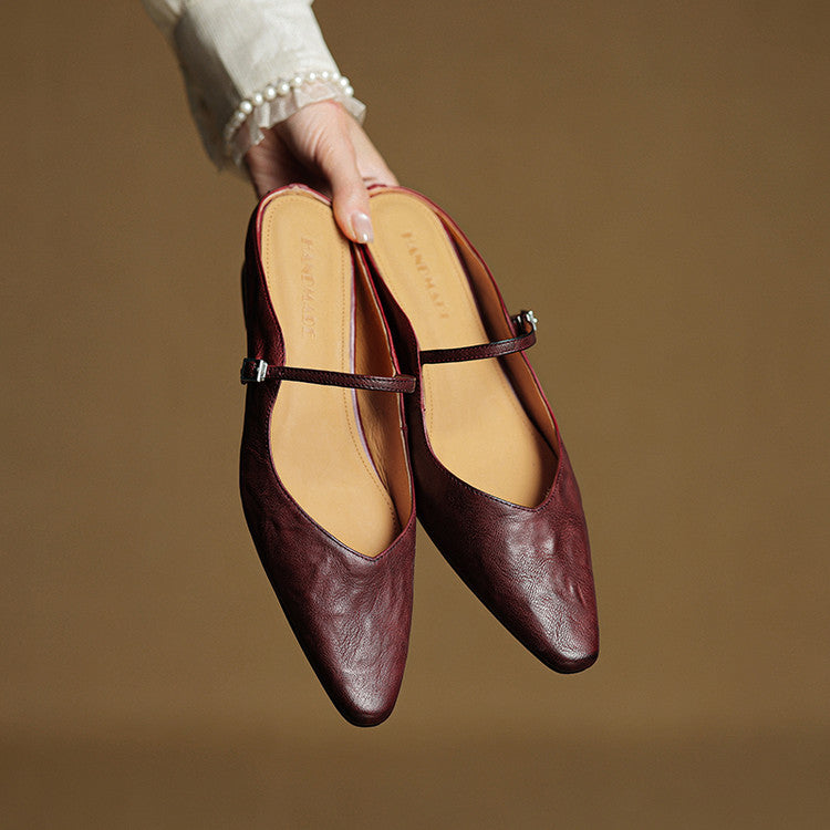 Elvira – Women Mules Pointed Toe Mary Jane Strappy Flats - Image 12