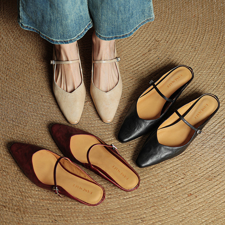 Elvira – Women Mules Pointed Toe Mary Jane Strappy Flats - Image 9