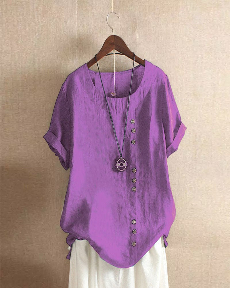 Chic White Blouse Women's Soft Linen Look with Button Detail - Image 10