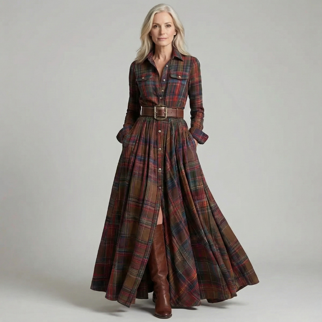 Hannah – Elegant Long Check Dress for Women - Image 1